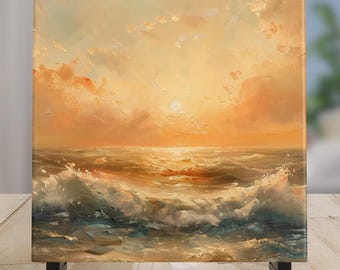 Abstract Ocean Sunset Ceramic Tile Art, Home Decor