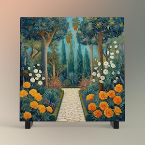 Marrakesh Garden Art Tile | Colorful Mediterranean Print for Home Decor | Unique Moroccan Wall Art Gift for Nature Lovers