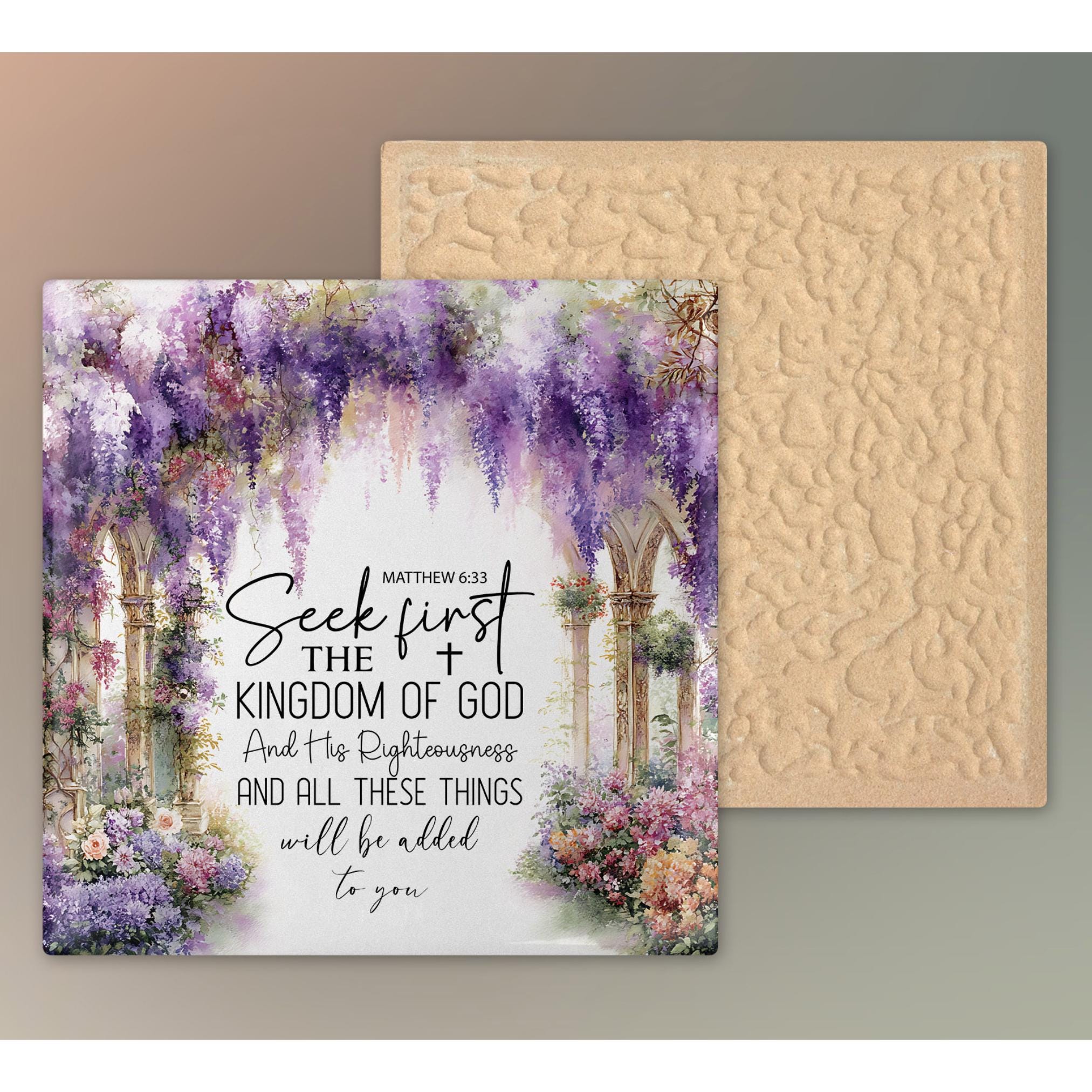 Scripture Tile Wisteria Garden Ceramic Art Print, Matthew 6:33 Scripture Tile, Seek ...