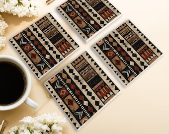 African Mudcloth Inspired Sandstone Coasters: Afrocentric Home Decor