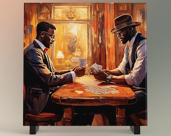 African American Art Tile: Poker Night Ceramic Wall Decor