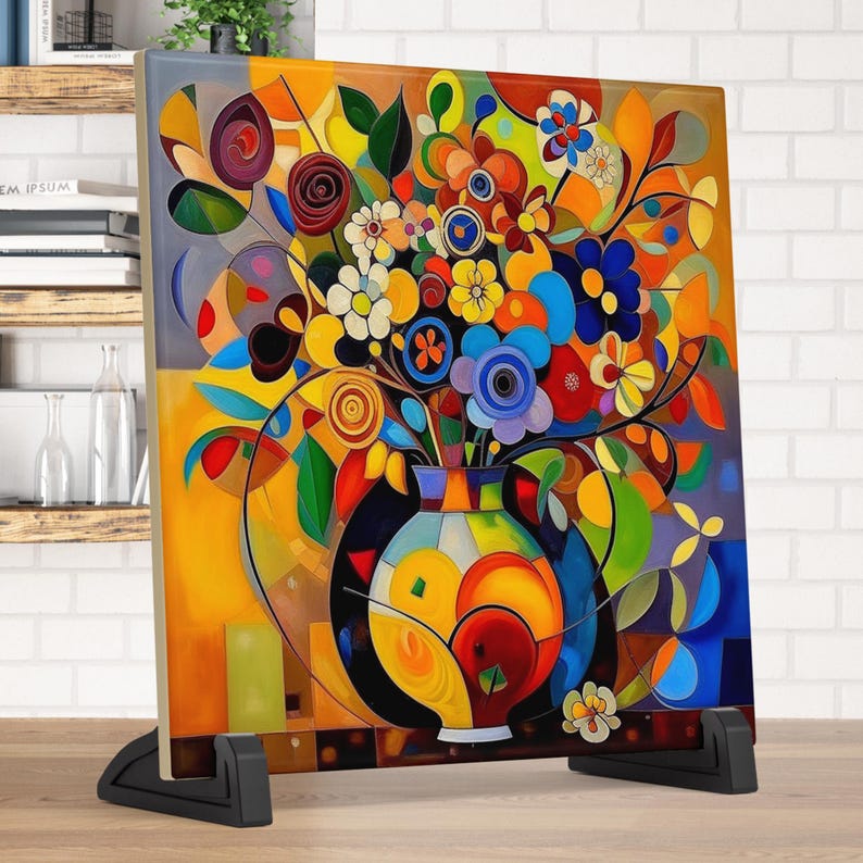 Micasso Picasso Inspired Floral Ceramic Tile: Abstract Art Wall Decor - Etsy