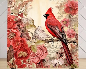 Vintage Red Cardinal Ceramic Tile: Bird Art Wall Hanging
