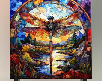 Dragonfly Art Tile - Art Nouveau Ceramic Wall Decor
