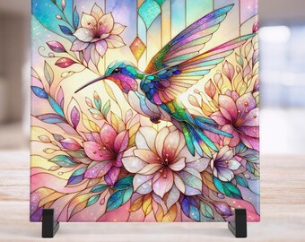 Art Deco Hummingbird Ceramic Tile: Vibrant Home Decor