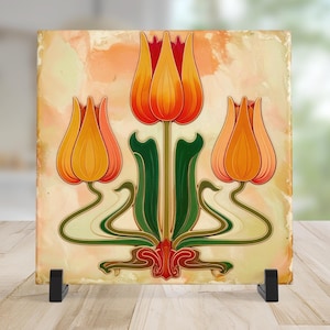 Floral Ceramic Tile - Exquisite Tulip Flower Art for Stylish Wall Decor - Gallery Wall Art - Art Deco Tile Art