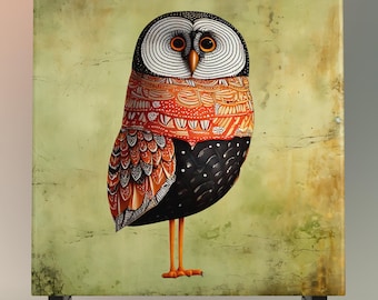 Owl Ceramic Tile Art | Whimsical Bird Wall Hanging