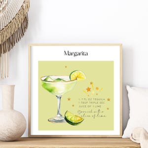 Póster de cóctel - Impresión artística de margarita - Póster de cóctel sofisticado - Letrero de bebida exclusiva para bodas - Arte de pared retro - Letrero de carrito de bar