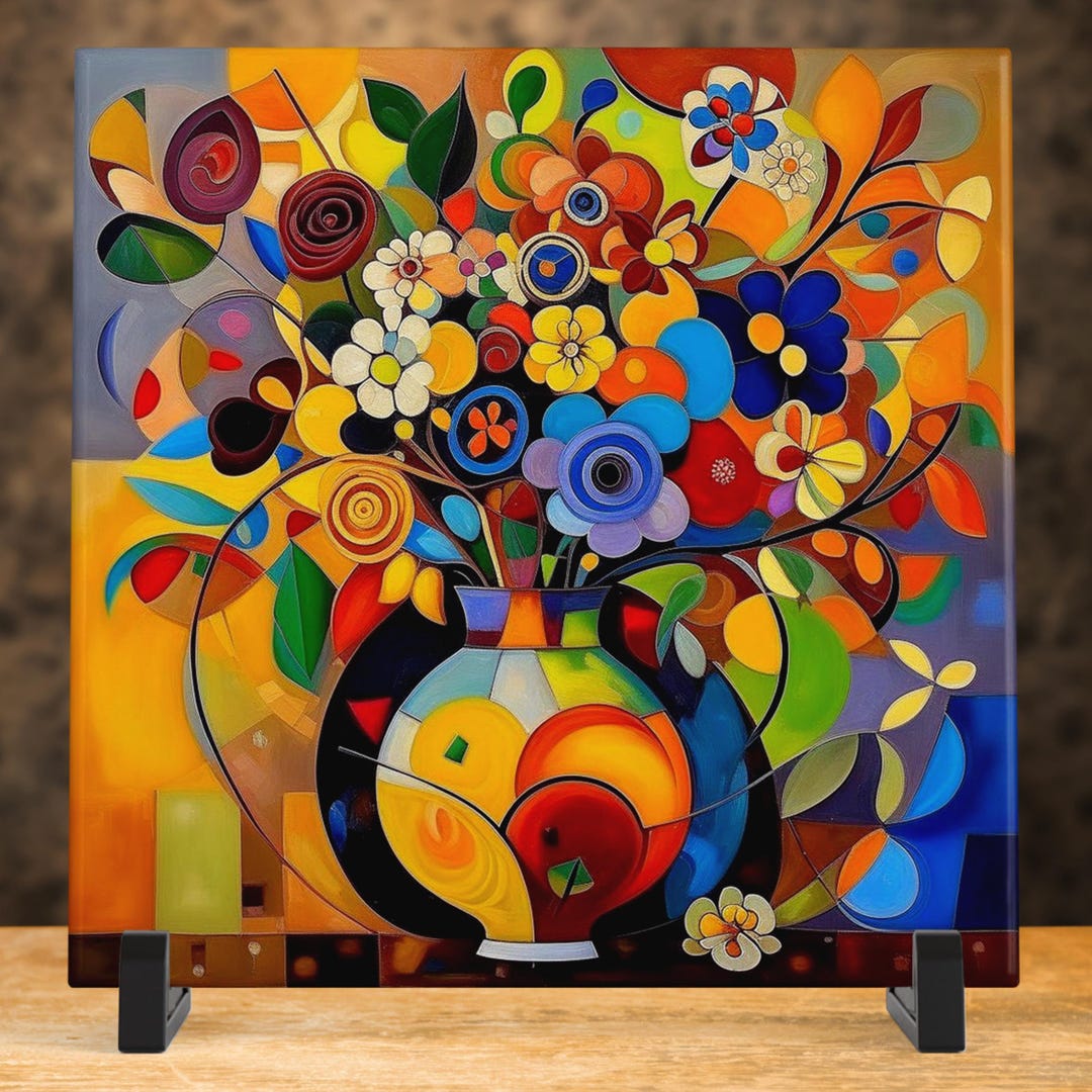Micasso Picasso Inspired Floral Ceramic Tile: Abstract Art Wall Decor - Etsy