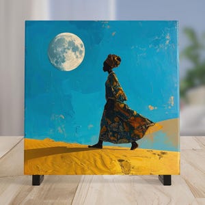 African Art Print Ceramic Tile - Stunning Minimalist African Print  - Decorative Wall Hanging - Black Art - Home Decor - Ceramic Art Plaque