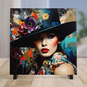Art Deco Vintage Woman Ceramic Tile Art - Elegant Ceramic Wall Decor - Chic Wall Hanging
