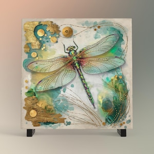 Dragonfly Art Tile, Beautiful Watercolor Ceramic Wall Tile, Unique Home Decor Gift for Nature and Art Lovers