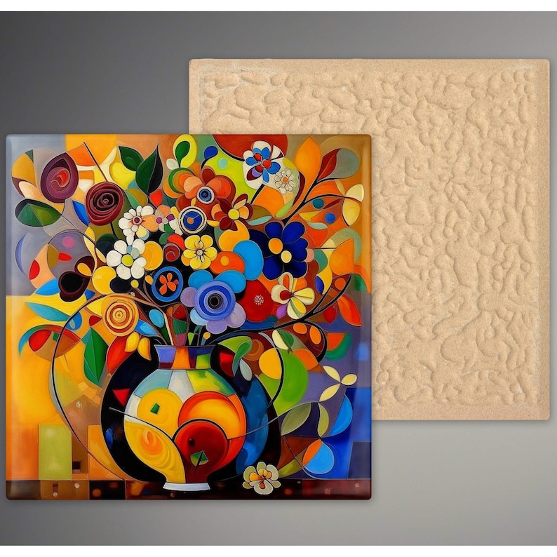 Micasso Picasso Inspired Floral Ceramic Tile: Abstract Art Wall Decor - Etsy