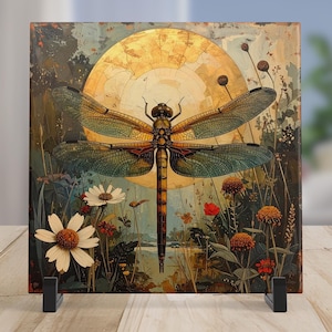Dragonfly Ceramic Art Tile - Stunning Art Nouveau Tile for Decorative Wall Use, Unique Home Decor Gift for Nature Lovers