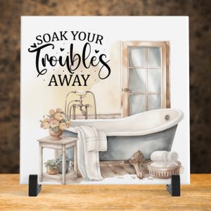 Ceramic Tile Bathroom Art: &quot;Soak Your Troubles Away&quot; Wall Decor
