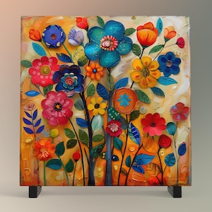 Whimsical Wildflower Ceramic Art Tile | Watercolor Floral Wall Decor