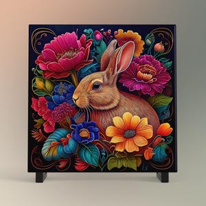 Art Nouveau Rabbit Ceramic Tile, William Morris Inspired Hare Wall Decor, Floral and Bunny Trivet,  Nature Lovers Spring Art, 3 Styles
