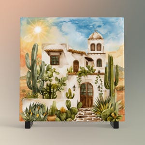 Adobe House Ceramic Tile, Southwest Desert Art for Home Decor, Arizona & New Mexico Wall Decor, Unique Home Southwestern Artwork