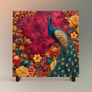 William Morris Peacock Ceramic Tile | Art Nouveau | Vintage Wall Art | William Morris Nature Lovers Print