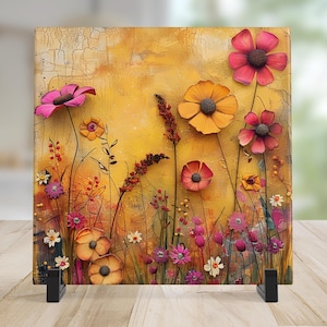 Floral Ceramic Tile - Colorful Autumn Wildflower Art for Stylish Wall Decor - Gallery Wall Art - Fall Home Decor Tile Art