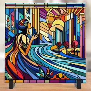 Art Nouveau | Glossy Ceramic Decorative Tile | Stained Glass Look | Wall Decor | Decorative Home Accent | Unique Gifts