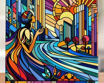 Art Nouveau Ceramic Tile: Stained Glass Style, Home Accent