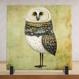 Owl Art Ceramic Tile | Bird Art | Boho | Nature Inspired Wall Hanging | Whimsical Home Decor | Gift For Her | Forest Animals Gift