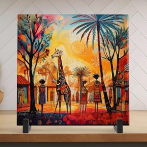 African Art Print Ceramic Tile - Stunning Minimalist African Print  - Decorative Wall Hanging - Black Art - Home Decor