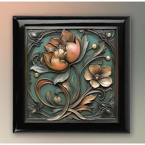 Art Deco Floral Keepsake Box - Ebony Wood Memory Box - Vintage Bronze 1930s Style Jewelry Box - Custom Jewelry Organizer - Mother&#39;s Day Gift