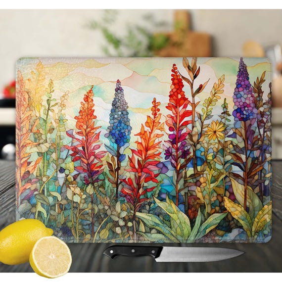Floral Tempered Glass Cutting Board: Whimsical Wildflowers Kitchen Art