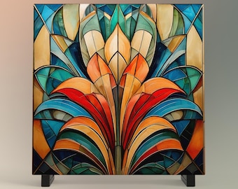 Art Nouveau Floral Ceramic Tile, Handcrafted Home Decor