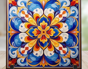 Colorful Mexican Talavera Style Ceramic Tile, Floral Design for Wall Decoration - Southwest Home Decor