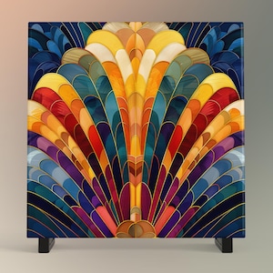 Art Nouveau Rainbow Ceramic Art Tile, Handcrafted Decorative Tile for Elegant Home Decor, Unique Gift for Art Lovers