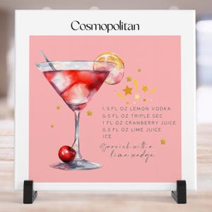 Cosmopolitan - Póster de cóctel - Impresión artística de cóctel - Letrero de bebida exclusiva para bodas - Arte mural retro elegante - Azulejo de cerámica - Colgante de pared