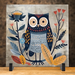 Whimsical Owl Art | Ceramic Tile Decor for Home | Ideal Accent Piece for Bathroom | Scandinavian Design | Perfect Gift for Her |