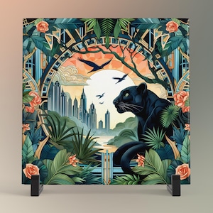 Art Nouveau Panther Ceramic Art Tile, Decorative Tile Inspired by William Morris, Unique Home Decor