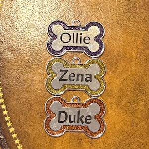 Personalized Crystal Metal Dog Bone Tag with Split Ring for Dog Collar or Harness