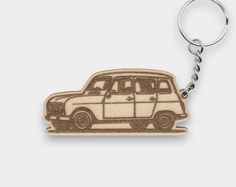 Wooden Engraved Keyring – Renault 4 Silhouette Keychain Gift Accessory