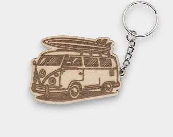 Wooden Engraved Keyring – Vintage Camper Silhouette Keychain Gift Accessory