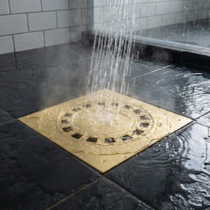 Unlackierte quadratische Bodenablaufabdeckung aus Messing: Badezimmer & Outdoor