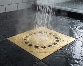 Unlacquered Brass Square Floor Drain Cover: Bathroom & Outdoor