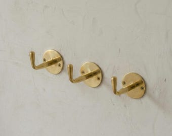 Handmade Unlacquered Brass Hook: Solid Antique Style Wall Mount