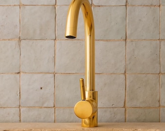 Unlacquered Solid Brass Kitchen Faucet: Single Lever Gooseneck Tap | Duty Free