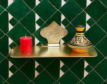 Hammered Brass Floating Shelf: Moroccan Rustic Wall Decor
