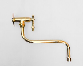 Unlacquered Brass Wall Mount Kitchen Faucet: Solid Brass Pot Filler | Duty Free
