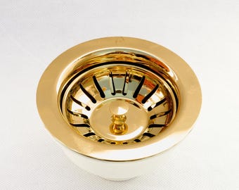 Unlacquered Solid Brass Sink Strainer: 3.5-Inch Drain Cover