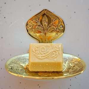 Unlacquered Solid Brass Soap Holder, Wall Mounted Handmade Soap Dish, Engraved Finish Bathroom Tray, Brass Bathroom Fixture
