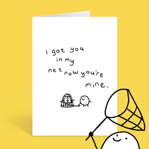 Divertida tarjeta de amor para aniversario, cumpleaños. Tarjeta romántica y tierna. Diseño de garabato tonto y absurdo. [BUTTDUCK]
