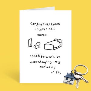 Cartão engraçado para casa nova, parabéns, compradores de primeira viagem, mudança de casa. Design de rabisco bobo e idiota. [BUTTDUCK]