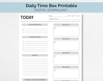 Afdrukbare tijdblokkering, timeboxplanner, dagelijks timeboxplan, tijdblokplanner, tijd beheren, dagelijkse agenda afdrukbaar, drukke moederplanner